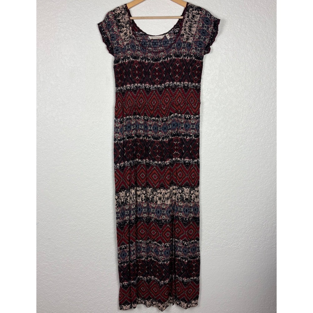 Soft‎ Surroundings Womens Maxi Dress SZ Medium Smocked Mixed Media Boho Artsy - Picture 3 of 9